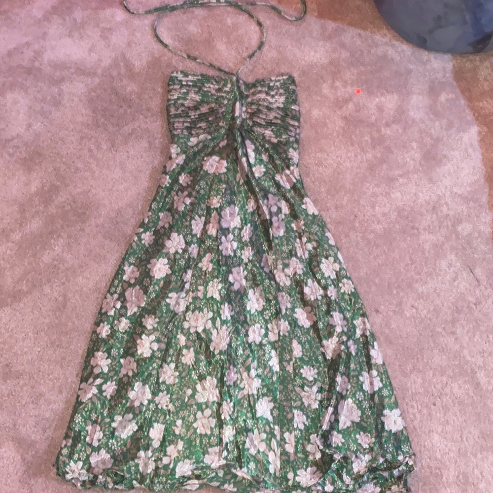 A green and white floral summer dress